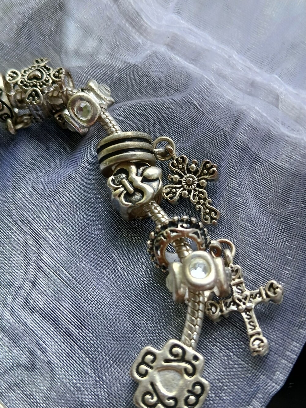 Premier Designs Charm Bracelet Silvertone Religious Cross Christian Jewelry - Picture 5 of 10
